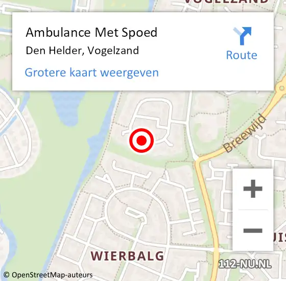 Locatie op kaart van de 112 melding: Ambulance Met Spoed Naar Den Helder, Vogelzand op 26 juni 2018 15:53