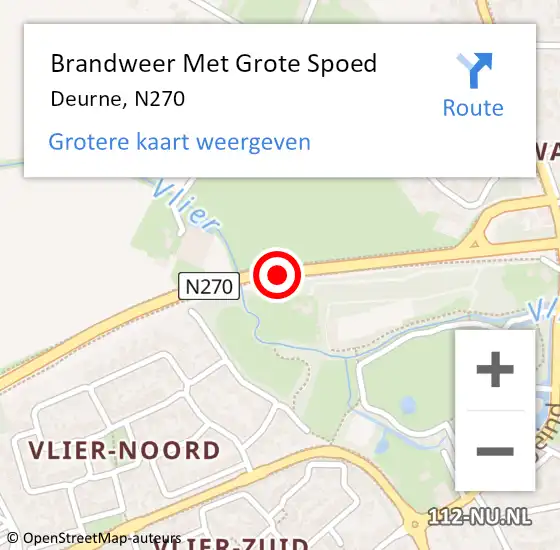 Locatie op kaart van de 112 melding: Brandweer Met Grote Spoed Naar Deurne, N270 op 26 juni 2018 16:28