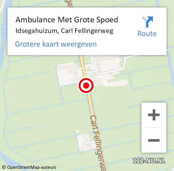 Locatie op kaart van de 112 melding: Ambulance Met Grote Spoed Naar Idsegahuizum, Carl Fellingerweg op 26 juni 2018 17:45