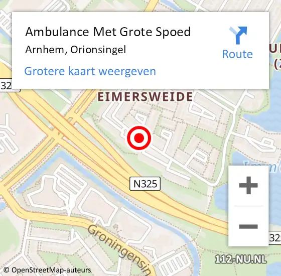 Locatie op kaart van de 112 melding: Ambulance Met Grote Spoed Naar Arnhem, Orionsingel op 26 juni 2018 19:29