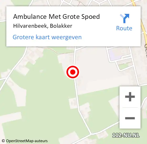 Locatie op kaart van de 112 melding: Ambulance Met Grote Spoed Naar Hilvarenbeek, Bolakker op 26 juni 2018 20:44