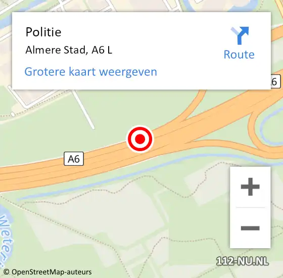 Locatie op kaart van de 112 melding: Politie Almere, A6 L hectometerpaal: 54,8 op 26 juni 2018 21:14