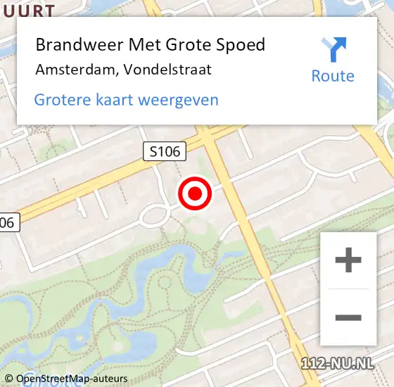 Locatie op kaart van de 112 melding: Brandweer Met Grote Spoed Naar Amsterdam, Vondelstraat op 27 juni 2018 03:10