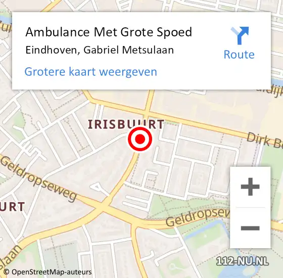 Locatie op kaart van de 112 melding: Ambulance Met Grote Spoed Naar Eindhoven, Gabriel Metsulaan op 27 juni 2018 06:58