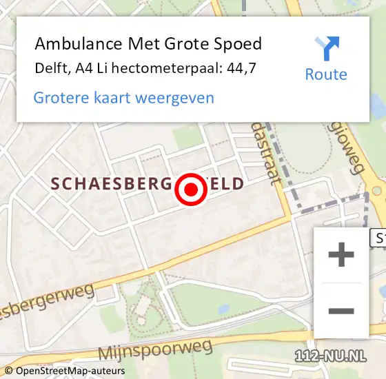 Locatie op kaart van de 112 melding: Ambulance Met Grote Spoed Naar Delft, A4 Li hectometerpaal: 44,7 op 27 juni 2018 08:29