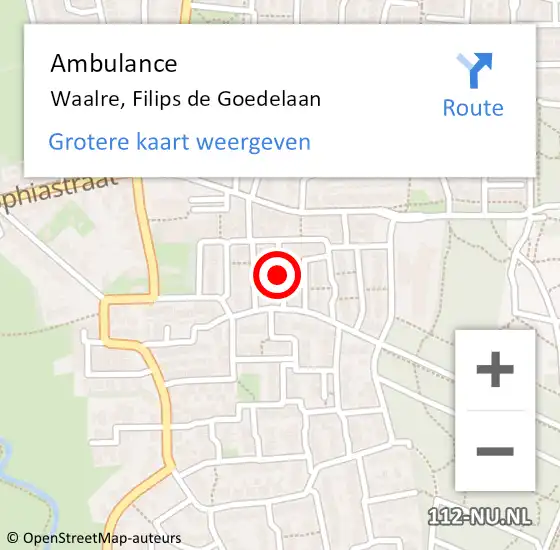 Locatie op kaart van de 112 melding: Ambulance Waalre, Filips de Goedelaan op 27 juni 2018 10:10