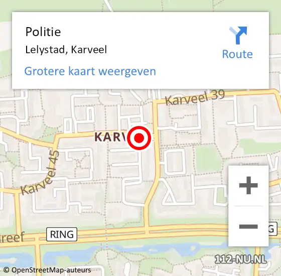 Locatie op kaart van de 112 melding: Politie Lelystad, Karveel op 27 juni 2018 11:44