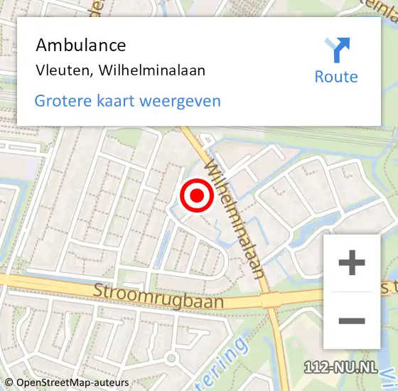 Locatie op kaart van de 112 melding: Ambulance Vleuten, Wilhelminalaan op 27 juni 2018 12:35
