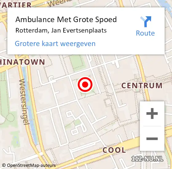 Locatie op kaart van de 112 melding: Ambulance Met Grote Spoed Naar Rotterdam, Jan Evertsenplaats op 27 juni 2018 12:58