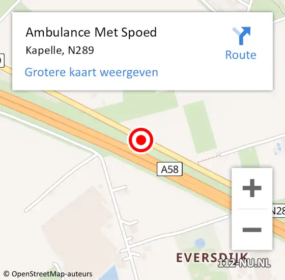 Locatie op kaart van de 112 melding: Ambulance Met Spoed Naar Kapelle, N289 op 27 juni 2018 15:47