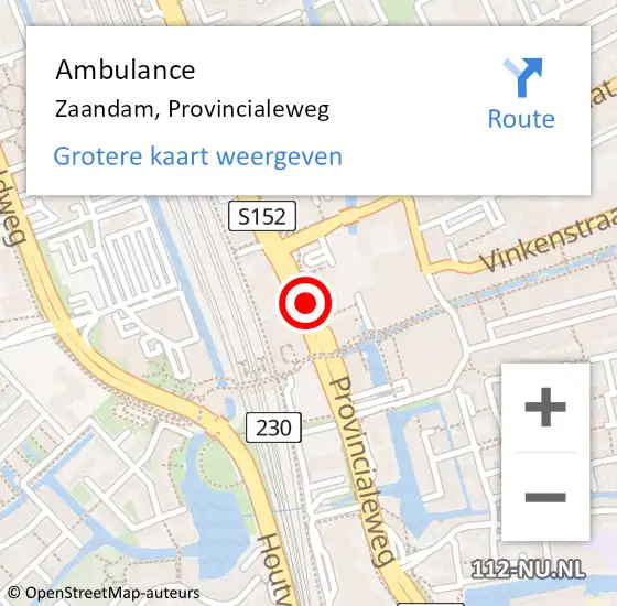 Locatie op kaart van de 112 melding: Ambulance Zaandam, N203 op 27 juni 2018 18:44