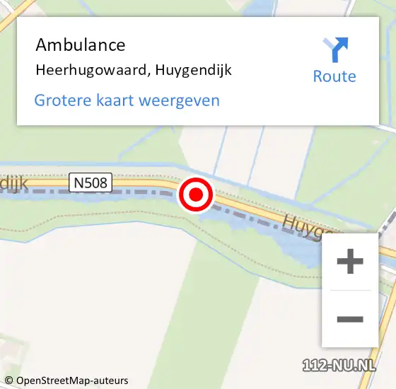 Locatie op kaart van de 112 melding: Ambulance Heerhugowaard, Huygendijk op 27 juni 2018 19:52