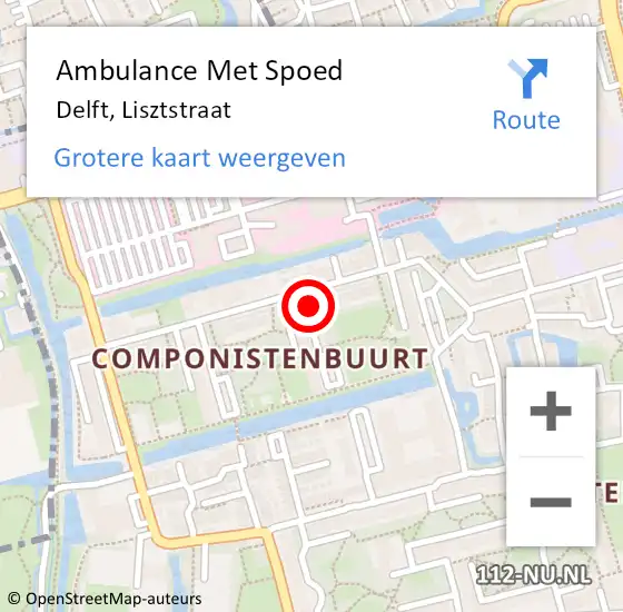 Locatie op kaart van de 112 melding: Ambulance Met Spoed Naar Delft, Lisztstraat op 27 juni 2018 21:29