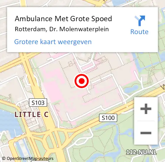 Locatie op kaart van de 112 melding: Ambulance Met Grote Spoed Naar Rotterdam, Dr. Molenwaterplein op 28 juni 2018 00:24