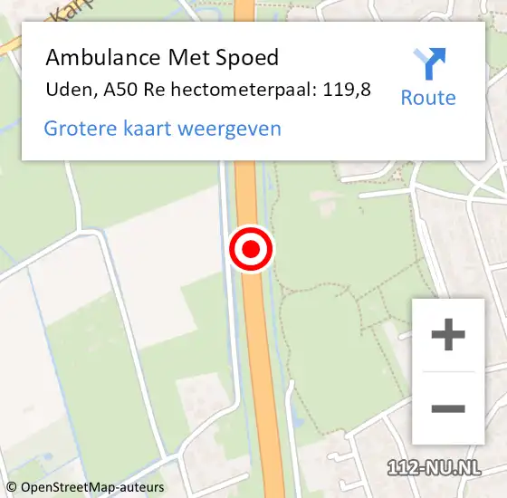 Locatie op kaart van de 112 melding: Ambulance Met Spoed Naar Uden, A50 Re hectometerpaal: 121,3 op 28 juni 2018 08:28