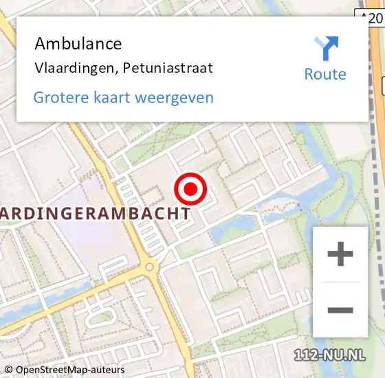Locatie op kaart van de 112 melding: Ambulance Vlaardingen, Petuniastraat op 28 juni 2018 09:18