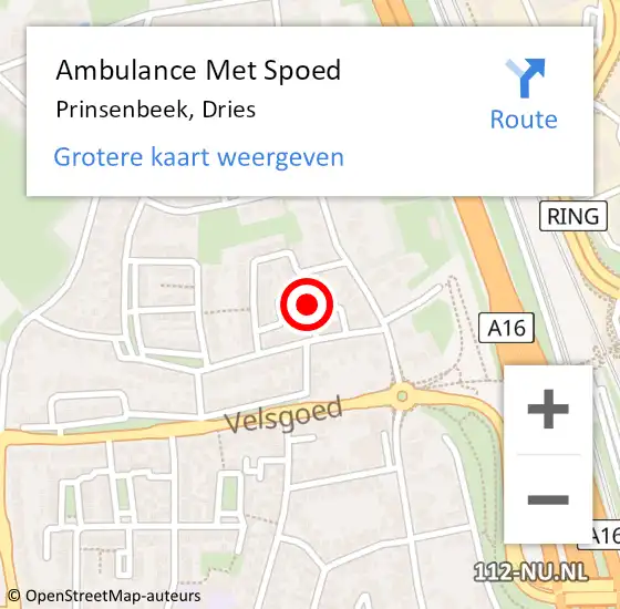 Locatie op kaart van de 112 melding: Ambulance Met Spoed Naar Prinsenbeek, Dries op 28 juni 2018 09:22