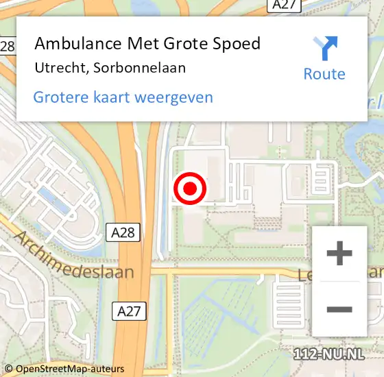 Locatie op kaart van de 112 melding: Ambulance Met Grote Spoed Naar Utrecht, Sorbonnelaan op 28 juni 2018 11:52