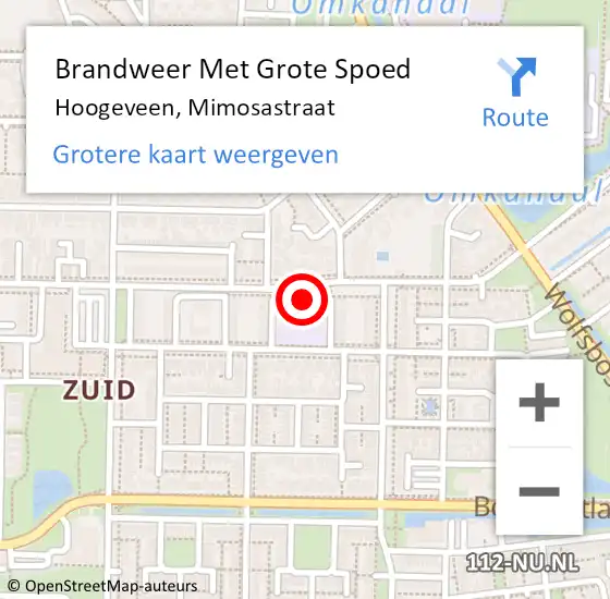 Locatie op kaart van de 112 melding: Brandweer Met Grote Spoed Naar Hoogeveen, Mimosastraat op 28 juni 2018 12:59