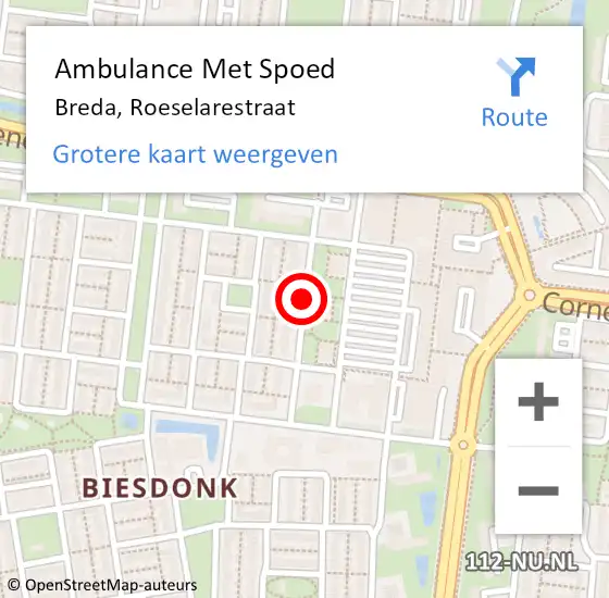 Locatie op kaart van de 112 melding: Ambulance Met Spoed Naar Breda, Roeselarestraat op 28 juni 2018 13:18