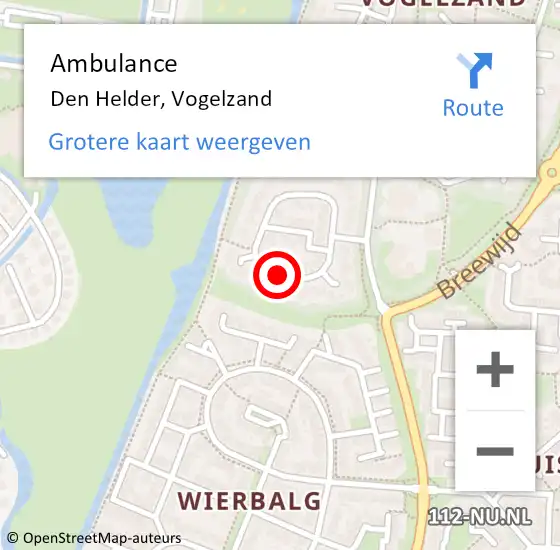 Locatie op kaart van de 112 melding: Ambulance Den Helder, Vogelzand op 28 juni 2018 13:24
