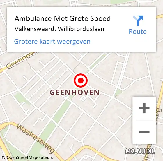 Locatie op kaart van de 112 melding: Ambulance Met Grote Spoed Naar Valkenswaard, Willibrorduslaan op 28 juni 2018 15:08