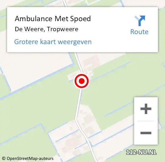 Locatie op kaart van de 112 melding: Ambulance Met Spoed Naar De Weere, Tropweere op 28 juni 2018 15:46