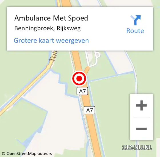 Locatie op kaart van de 112 melding: Ambulance Met Spoed Naar Benningbroek, A7 L hectometerpaal: 37,6 op 28 juni 2018 16:03
