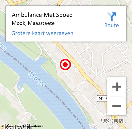 Locatie op kaart van de 112 melding: Ambulance Met Spoed Naar Mook, Maasstaete op 28 juni 2018 17:10