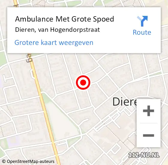 Locatie op kaart van de 112 melding: Ambulance Met Grote Spoed Naar Dieren, van Hogendorpstraat op 28 juni 2018 17:23