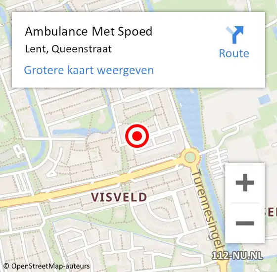 Locatie op kaart van de 112 melding: Ambulance Met Spoed Naar Lent, Queenstraat op 29 juni 2018 03:30