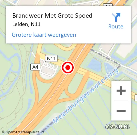 Locatie op kaart van de 112 melding: Brandweer Met Grote Spoed Naar Leiden, N11 L op 29 juni 2018 08:54