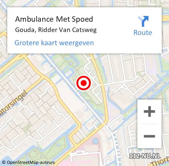 Locatie op kaart van de 112 melding: Ambulance Met Spoed Naar Gouda, Ridder Van Catsweg op 29 juni 2018 11:22
