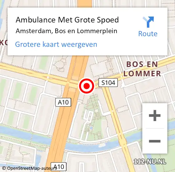 Locatie op kaart van de 112 melding: Ambulance Met Grote Spoed Naar Amsterdam, Bos en Lommerplein op 29 juni 2018 14:29