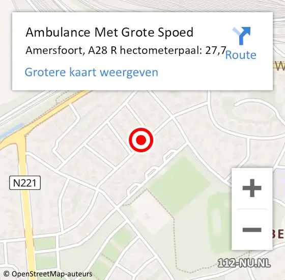 Locatie op kaart van de 112 melding: Ambulance Met Grote Spoed Naar Amersfoort, A28 R hectometerpaal: 27,7 op 29 juni 2018 15:35