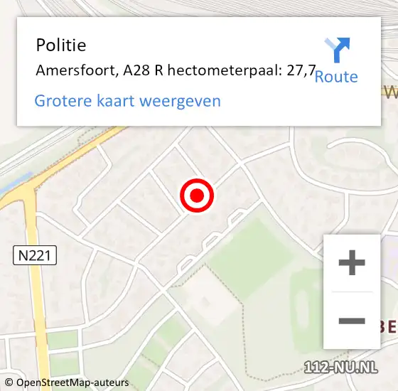 Locatie op kaart van de 112 melding: Politie Amersfoort, A28 R hectometerpaal: 27,7 op 29 juni 2018 15:38
