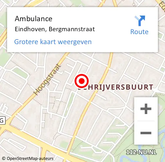 Locatie op kaart van de 112 melding: Ambulance Eindhoven, Bergmannstraat op 29 juni 2018 16:44