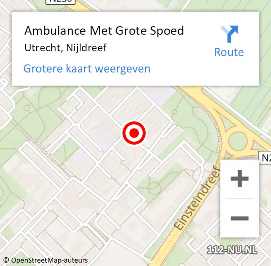 Locatie op kaart van de 112 melding: Ambulance Met Grote Spoed Naar Utrecht, Nijldreef op 29 juni 2018 22:17