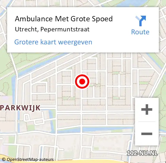 Locatie op kaart van de 112 melding: Ambulance Met Grote Spoed Naar Utrecht, Pepermuntstraat op 29 juni 2018 23:22