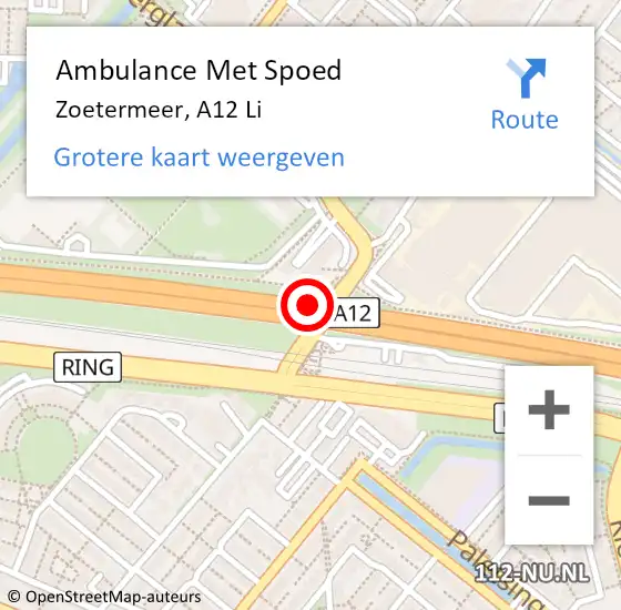 Locatie op kaart van de 112 melding: Ambulance Met Spoed Naar Zoetermeer, A12 L hectometerpaal: 23,3 op 30 juni 2018 02:41