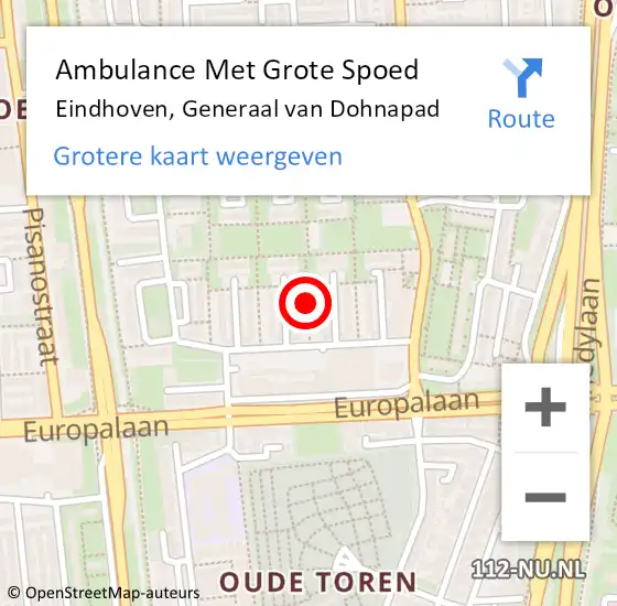 Locatie op kaart van de 112 melding: Ambulance Met Grote Spoed Naar Eindhoven, Generaal van Dohnapad op 30 juni 2018 02:58