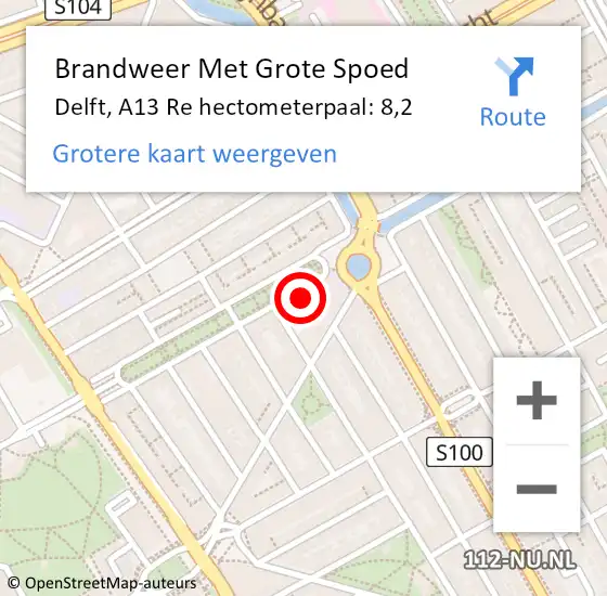Locatie op kaart van de 112 melding: Brandweer Met Grote Spoed Naar Delft, A13 Re hectometerpaal: 11,8 op 30 juni 2018 05:35