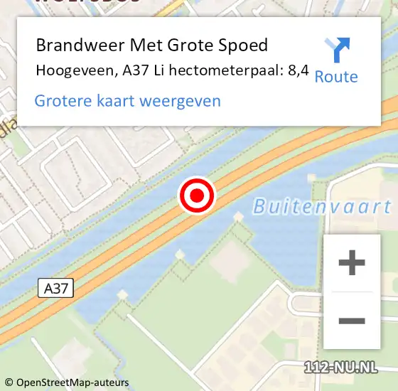 Locatie op kaart van de 112 melding: Brandweer Met Grote Spoed Naar Hoogeveen, A37 Li hectometerpaal: 8,4 op 30 juni 2018 12:06