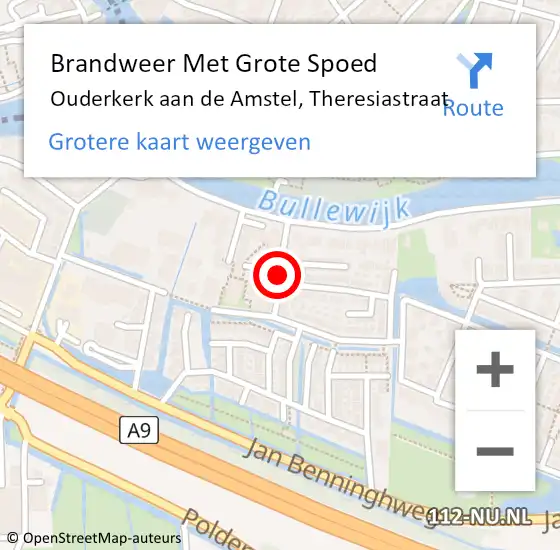 Locatie op kaart van de 112 melding: Brandweer Met Grote Spoed Naar Ouderkerk aan de Amstel, Theresiastraat op 30 juni 2018 12:27