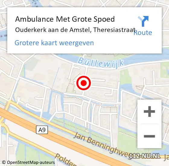 Locatie op kaart van de 112 melding: Ambulance Met Grote Spoed Naar Ouderkerk aan de Amstel, Theresiastraat op 30 juni 2018 12:32