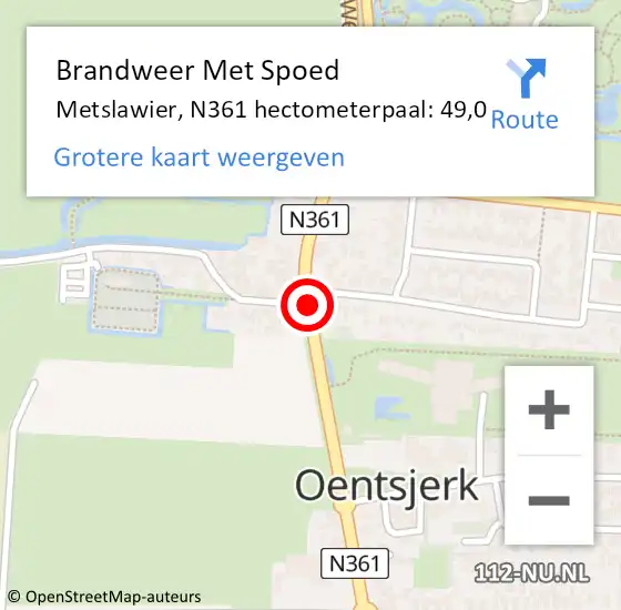 Locatie op kaart van de 112 melding: Brandweer Met Spoed Naar Metslawier, N361 hectometerpaal: 49,0 op 30 juni 2018 12:59