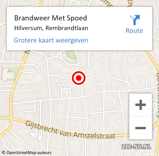 Locatie op kaart van de 112 melding: Brandweer Met Spoed Naar Hilversum, Rembrandtlaan op 30 juni 2018 19:45