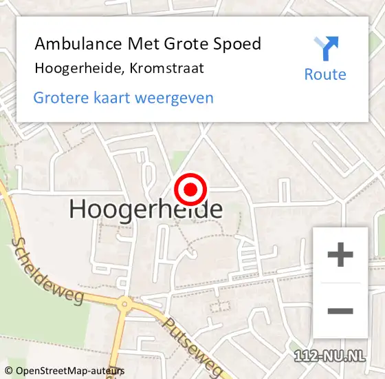 Locatie op kaart van de 112 melding: Ambulance Met Grote Spoed Naar Hoogerheide, Kromstraat op 1 juli 2018 00:15
