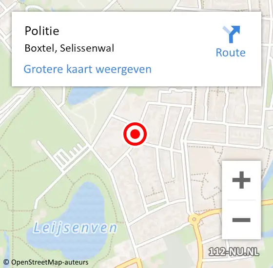 Locatie op kaart van de 112 melding: Politie Boxtel, Selissenwal op 1 juli 2018 01:53