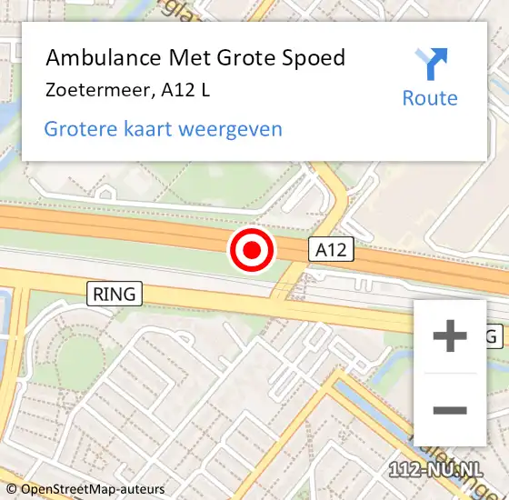 Locatie op kaart van de 112 melding: Ambulance Met Grote Spoed Naar Zoetermeer, A12 L op 1 juli 2018 02:27
